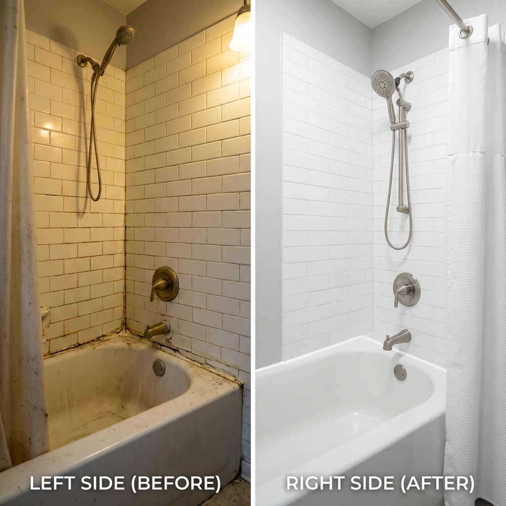 Bathroom Caulk & Fixture Refresh — Before and After