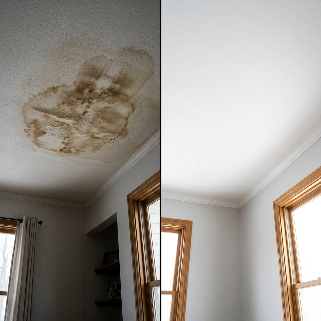 Ceiling Stain Repair — Before and After