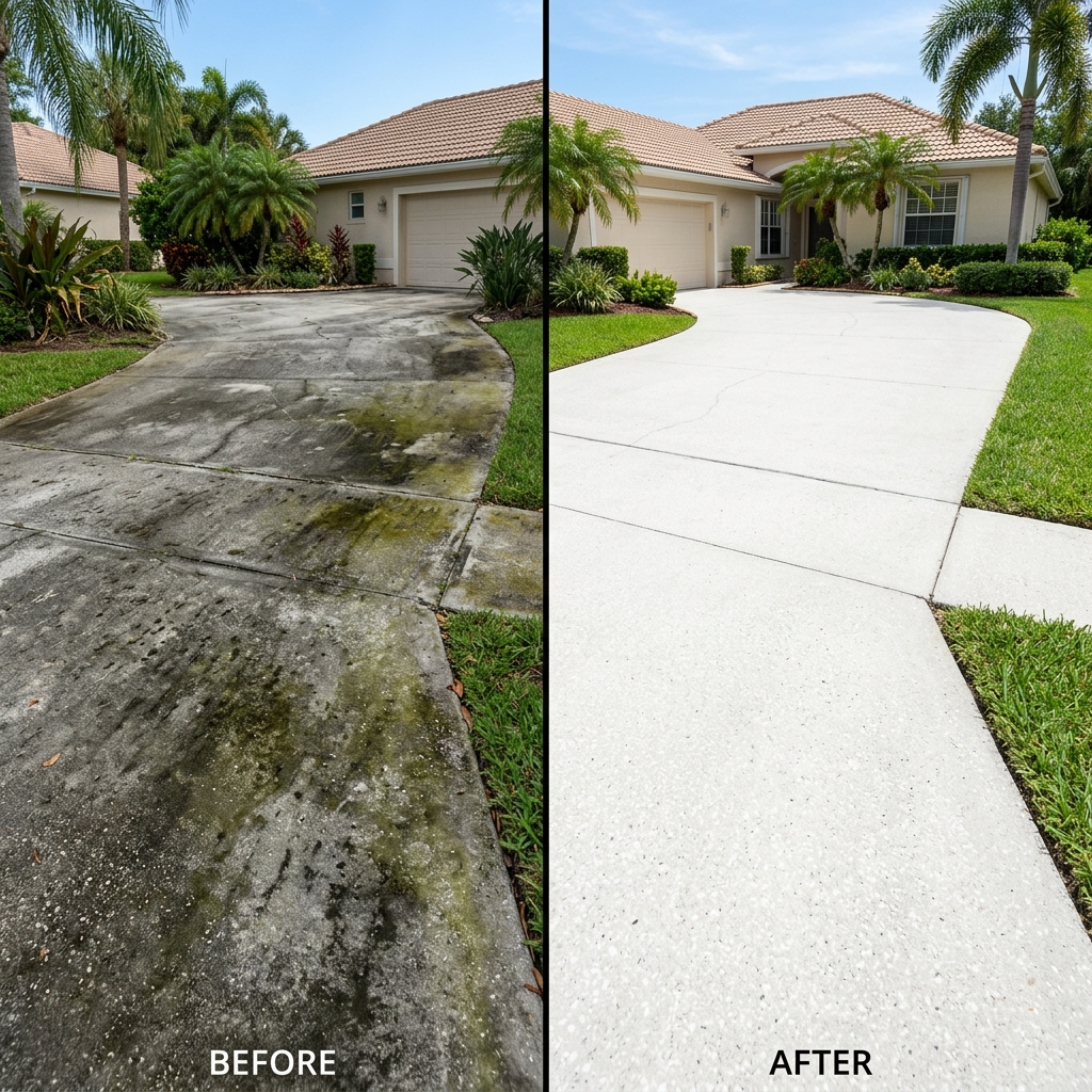 Pressure Washing Walkways & Driveways — Before and After