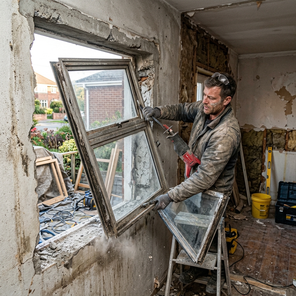 Window Removal - Before: Old Aluminum